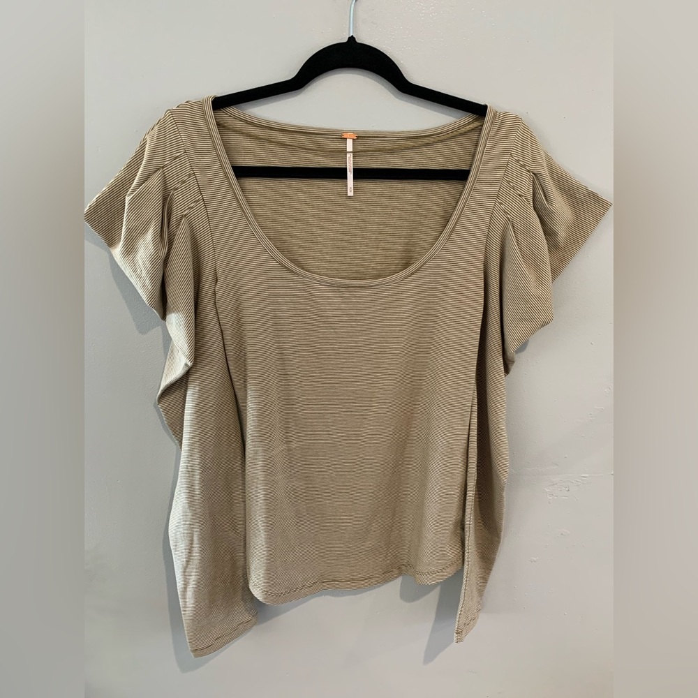 FREE PEOPLE BOHO Blouse-Medium Nude/Tan w/Shoulder Accent Womens EUC RET$108